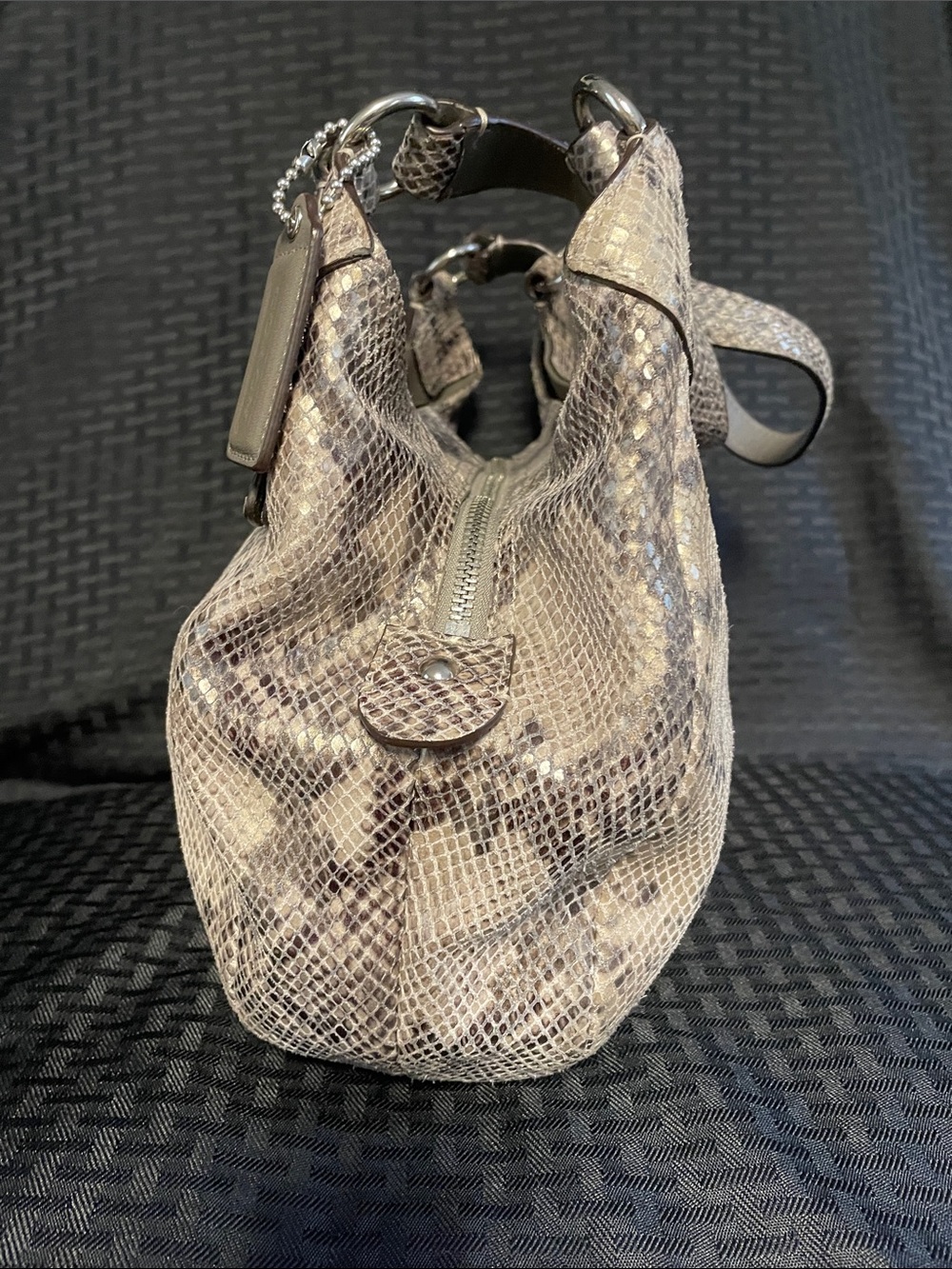 Coach Snake-Print Hobo Shoulder Bag - Taupe/Gray/ like new - Picture 3 of 6